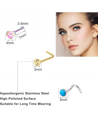 36-44 Pcs 18G 20G Nose Rings Studs Nose Rings for Women Nose Piercings Jewelry Surgical Stainless Steel Straight Nose Studs M...