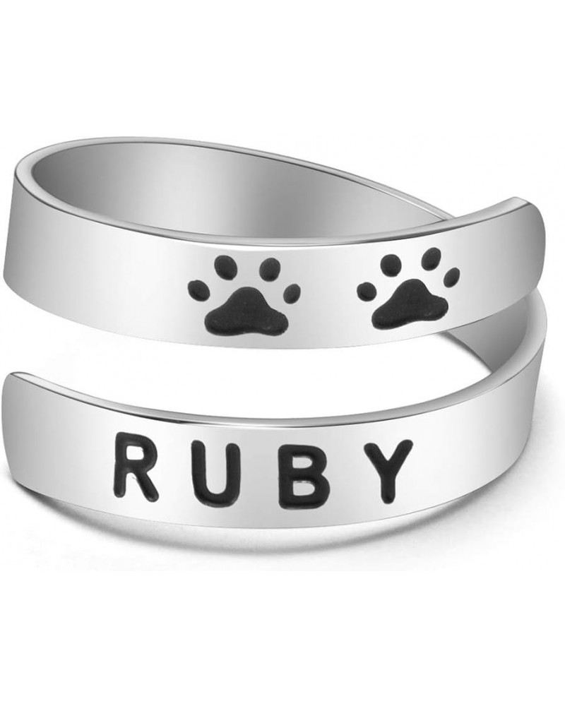 Custom Dog Name Ring Stainless Steel Paw Print Adjustable Rings Dainty Dog Memorial Sympathy Gifts for Women Men Girls Her Pe...