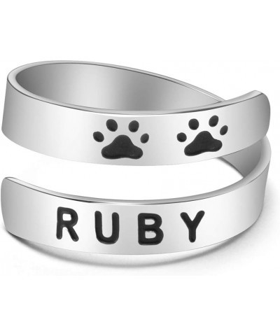 Custom Dog Name Ring Stainless Steel Paw Print Adjustable Rings Dainty Dog Memorial Sympathy Gifts for Women Men Girls Her Pe...