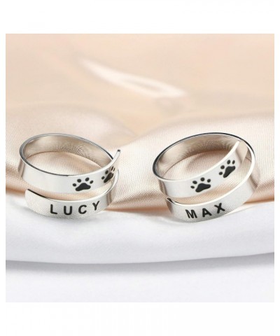 Custom Dog Name Ring Stainless Steel Paw Print Adjustable Rings Dainty Dog Memorial Sympathy Gifts for Women Men Girls Her Pe...