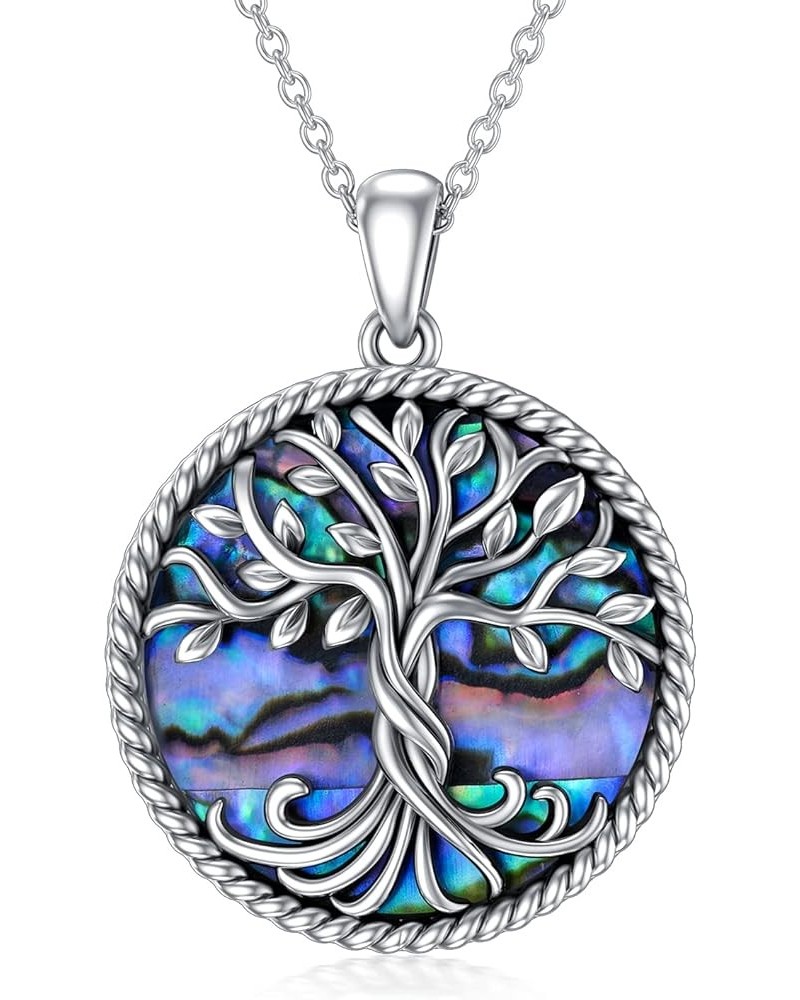 Tree of Life Necklaces 925 Sterling Silver Abalone Shell Family Tree Pendant Necklace Jewelry Gifts for Women Teen Girls Frie...