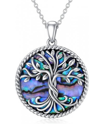 Tree of Life Necklaces 925 Sterling Silver Abalone Shell Family Tree Pendant Necklace Jewelry Gifts for Women Teen Girls Frie...