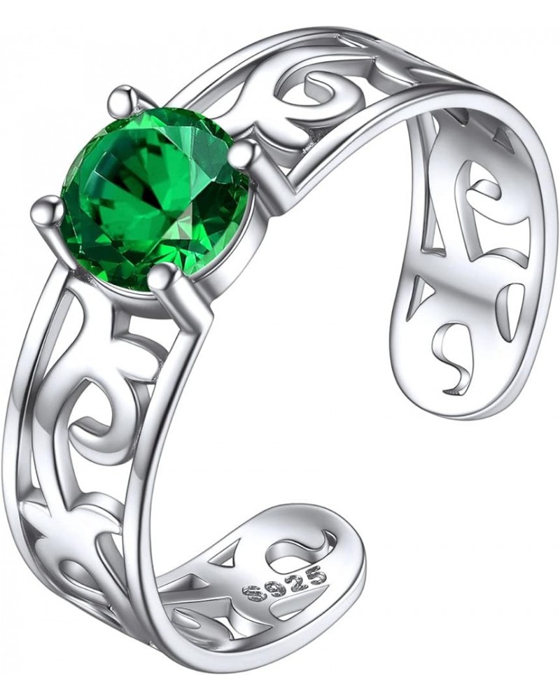 925 Sterling Silver Round Created Birthstone Celtic Knot Stackable Eternity Ring for Women Adjustable 05. May - Emerald $12.9...