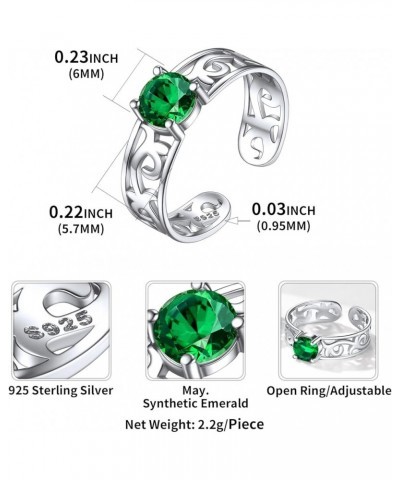 925 Sterling Silver Round Created Birthstone Celtic Knot Stackable Eternity Ring for Women Adjustable 05. May - Emerald $12.9...