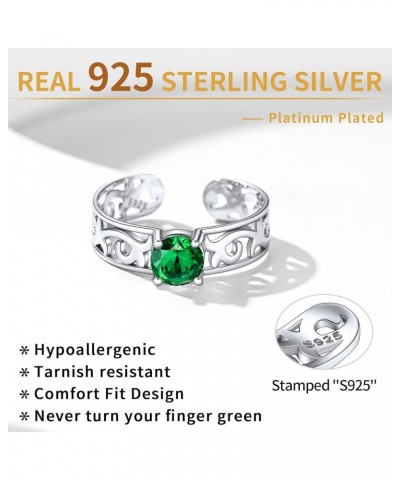 925 Sterling Silver Round Created Birthstone Celtic Knot Stackable Eternity Ring for Women Adjustable 05. May - Emerald $12.9...