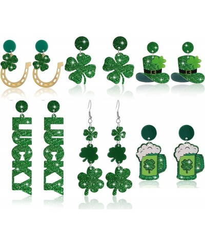 6/9 Pairs St Patrick's Day Earrings Shamrock Earrings for Women Green Clover Shape Holiday Earrings for Irish Holiday St Patt...