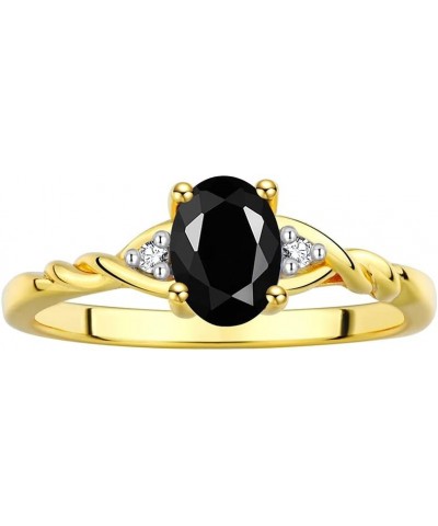 Yellow Gold Plated Silver Classic Birthstone Ring - 7X5MM Oval Gemstone & Diamonds - Women's Jewelry, Sizes 5-10 Faceted Onyx...