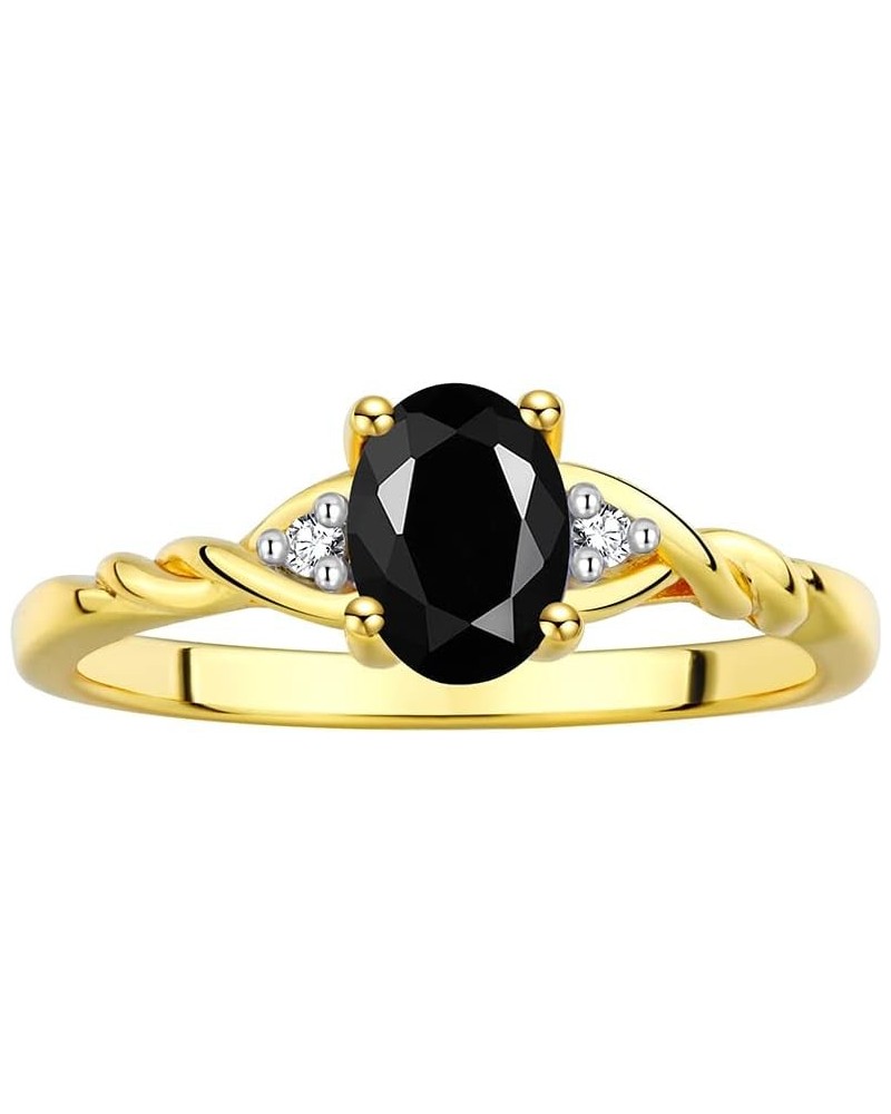 Yellow Gold Plated Silver Classic Birthstone Ring - 7X5MM Oval Gemstone & Diamonds - Women's Jewelry, Sizes 5-10 Faceted Onyx...