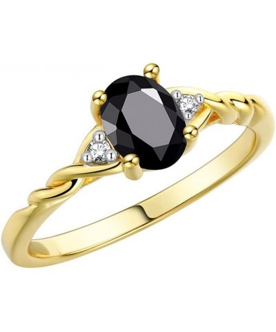 Yellow Gold Plated Silver Classic Birthstone Ring - 7X5MM Oval Gemstone & Diamonds - Women's Jewelry, Sizes 5-10 Faceted Onyx...