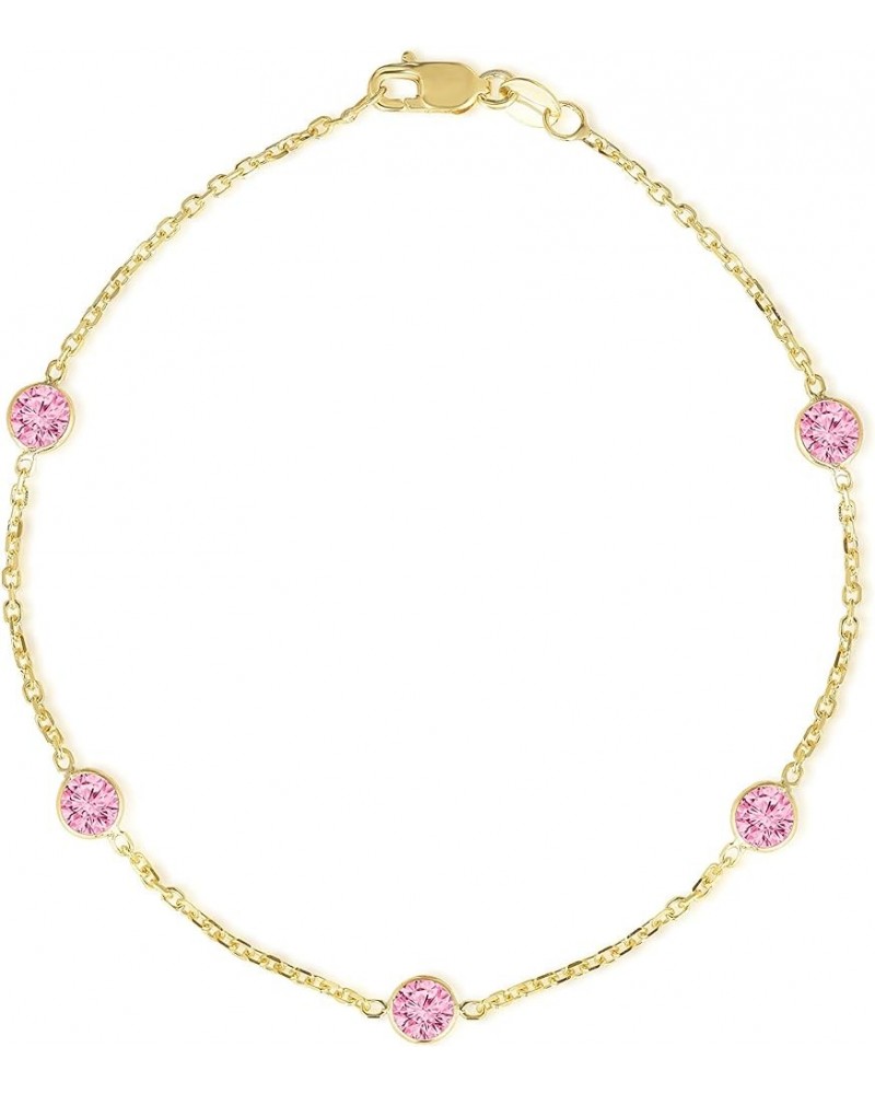 14k Yellow Gold Gemstone Birthstone Bracelet and Anklet 8.0 Inches Pink Tourmaline $72.75 Anklets