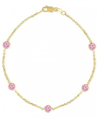 14k Yellow Gold Gemstone Birthstone Bracelet and Anklet 8.0 Inches Pink Tourmaline $72.75 Anklets