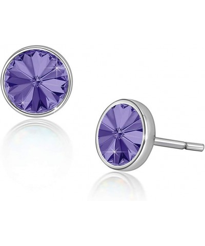 Round Austrian Crystal Stud Earrings for Women Fashion 925 Sterling Silver Hypoallergenic Jewelry Tanzanite $11.75 Earrings