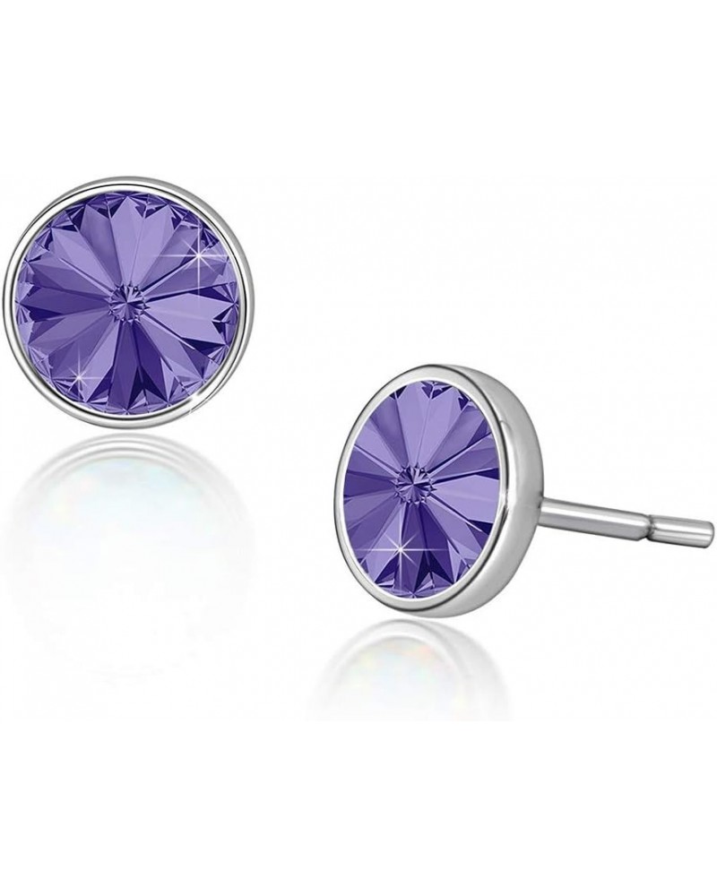 Round Austrian Crystal Stud Earrings for Women Fashion 925 Sterling Silver Hypoallergenic Jewelry Tanzanite $11.75 Earrings