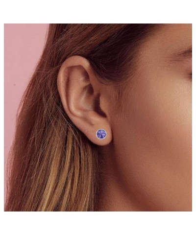 Round Austrian Crystal Stud Earrings for Women Fashion 925 Sterling Silver Hypoallergenic Jewelry Tanzanite $11.75 Earrings