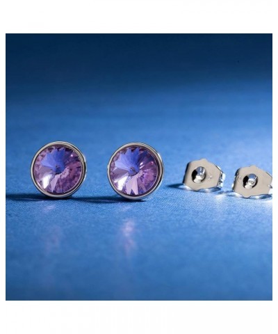 Round Austrian Crystal Stud Earrings for Women Fashion 925 Sterling Silver Hypoallergenic Jewelry Tanzanite $11.75 Earrings