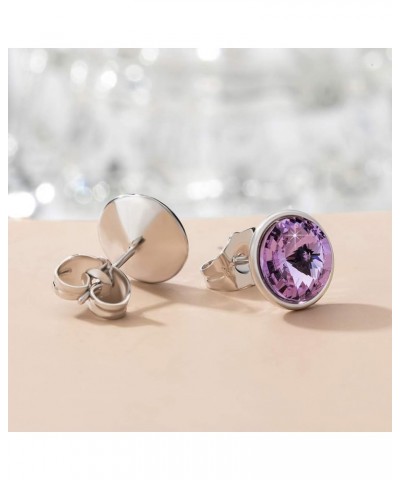 Round Austrian Crystal Stud Earrings for Women Fashion 925 Sterling Silver Hypoallergenic Jewelry Tanzanite $11.75 Earrings