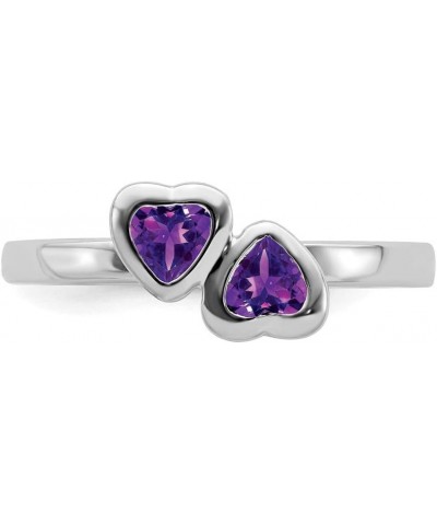 Solid 925 Sterling Silver Stackable Amethyst Purple February Gemstone Double Heart Ring Eternity Band $36.72 Rings