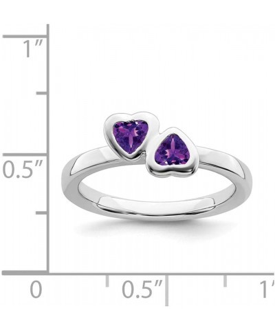 Solid 925 Sterling Silver Stackable Amethyst Purple February Gemstone Double Heart Ring Eternity Band $36.72 Rings