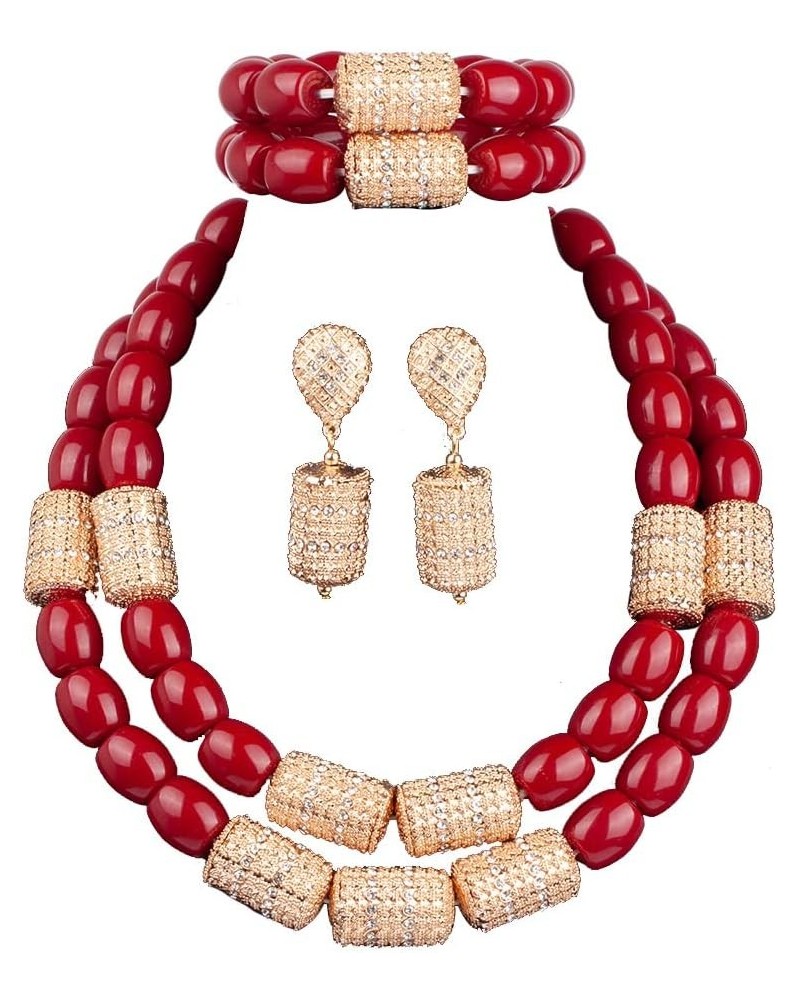 Two Layers Resin African Jewelry Set Dubai Gold Chunky Bridal Costume Necklace Set Gift Jewelry $22.55 Jewelry Sets