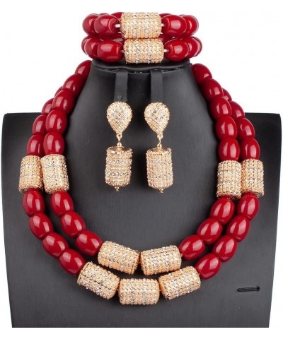 Two Layers Resin African Jewelry Set Dubai Gold Chunky Bridal Costume Necklace Set Gift Jewelry $22.55 Jewelry Sets