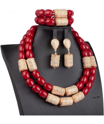 Two Layers Resin African Jewelry Set Dubai Gold Chunky Bridal Costume Necklace Set Gift Jewelry $22.55 Jewelry Sets