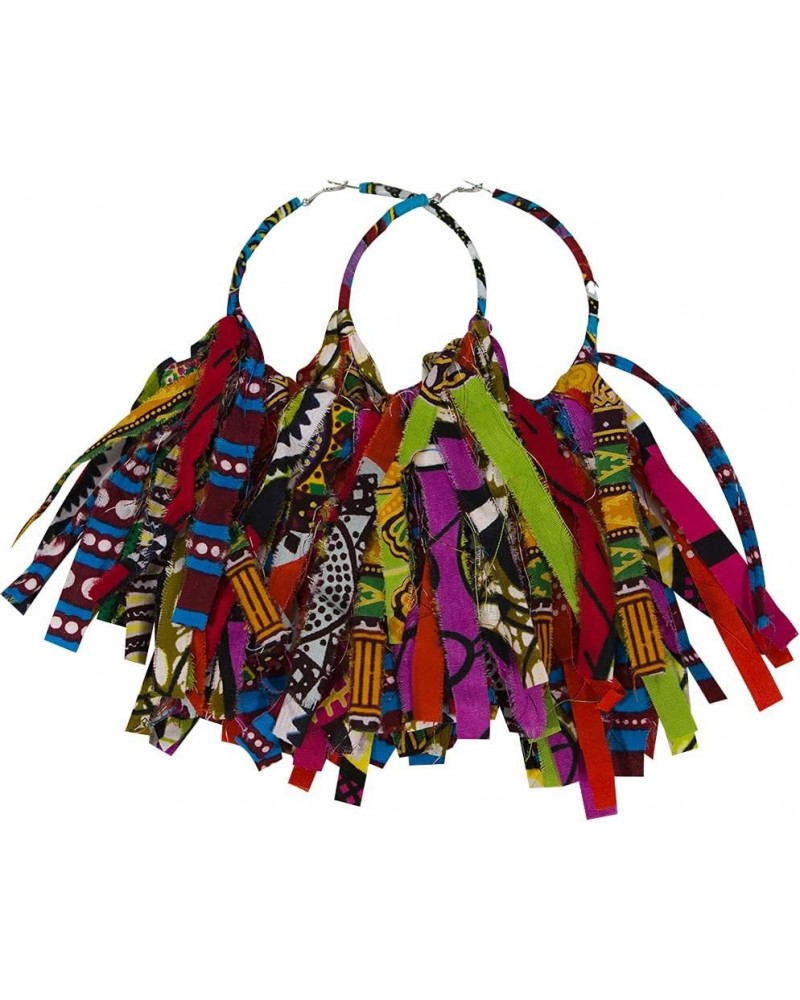 African Fabric Tassel Earrings Set for Ankara Fringe Hoop Earrings for Women Color 4-1 $7.99 Earrings