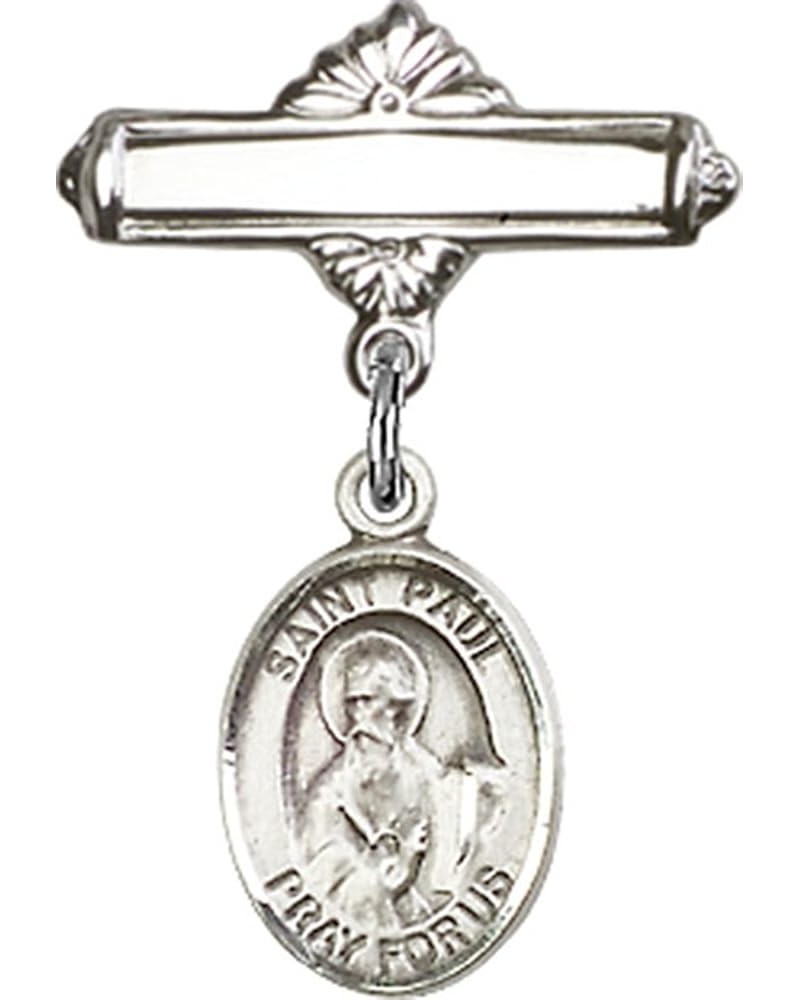 Sterling Silver Polished Baby Badge Bar Pin with Charm, 11/16 Inch Saint Paul the Apostle $38.33 Brooches & Pins