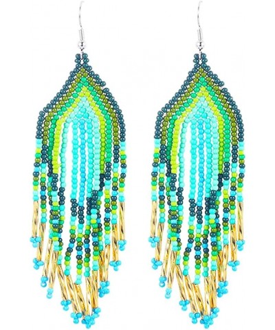 Long Beaded Tassel Earrings - Seed Bead Handmade Fringe Dangle Earrings，Boho Native Beaded Chandelier Statement Earrings for ...