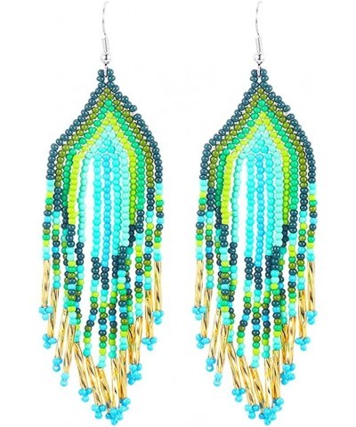 Long Beaded Tassel Earrings - Seed Bead Handmade Fringe Dangle Earrings，Boho Native Beaded Chandelier Statement Earrings for ...