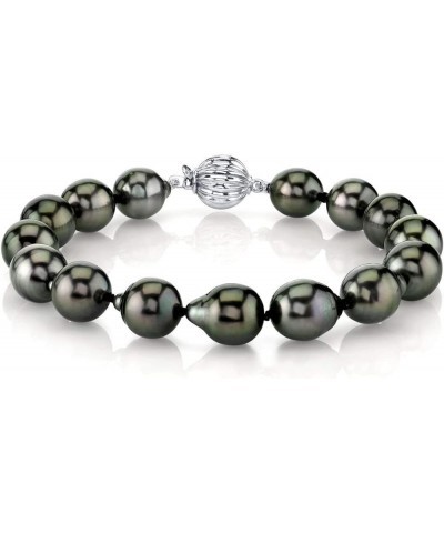 14K Gold 10-11mm Drop-Shape Genuine Black Tahitian South Sea Cultured Pearl Bracelet for Women 8.5 Inches White Gold $198.99 ...