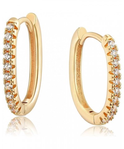 18K Gold Plated Huggie Earrings with Shining Cubic Zriconia Geometry Beads Star Hoop Earrings for Women Oval CZ $11.36 Earrings