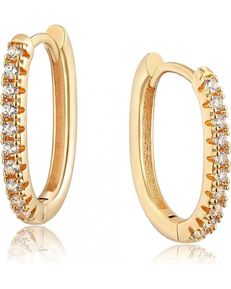 18K Gold Plated Huggie Earrings with Shining Cubic Zriconia Geometry Beads Star Hoop Earrings for Women Oval CZ $11.36 Earrings