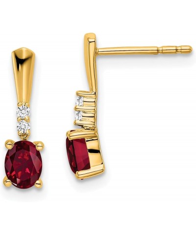 14k Gold Oval Diamond and Birthstone Gemstone Dangle Earrings (Length 14 mm Width 4 mm) yellow-gold created-ruby $74.91 Earrings