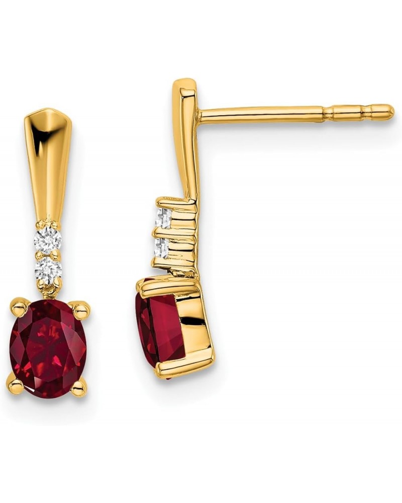 14k Gold Oval Diamond and Birthstone Gemstone Dangle Earrings (Length 14 mm Width 4 mm) yellow-gold created-ruby $74.91 Earrings