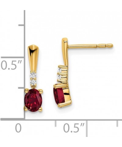 14k Gold Oval Diamond and Birthstone Gemstone Dangle Earrings (Length 14 mm Width 4 mm) yellow-gold created-ruby $74.91 Earrings