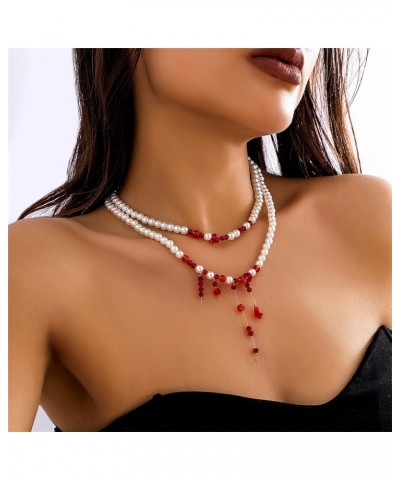 Halloween Necklace Dripping Blood Fake Pearls Halloween Party Choker Necklace Vampire Party Costume Red Necklace B $9.63 Neck...