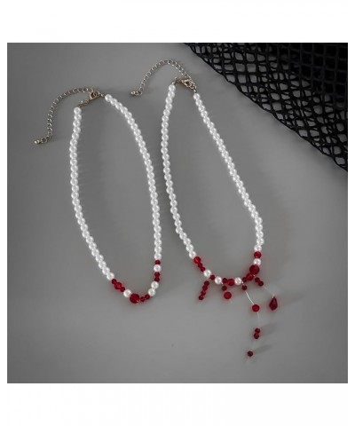 Halloween Necklace Dripping Blood Fake Pearls Halloween Party Choker Necklace Vampire Party Costume Red Necklace B $9.63 Neck...