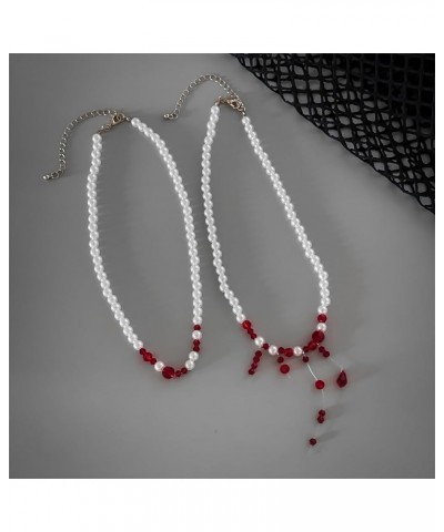 Halloween Necklace Dripping Blood Fake Pearls Halloween Party Choker Necklace Vampire Party Costume Red Necklace B $9.63 Neck...