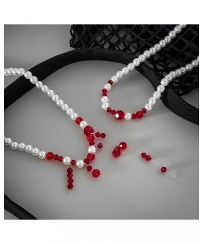 Halloween Necklace Dripping Blood Fake Pearls Halloween Party Choker Necklace Vampire Party Costume Red Necklace B $9.63 Neck...