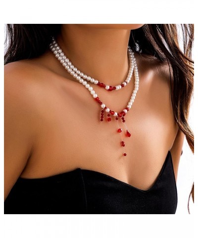 Halloween Necklace Dripping Blood Fake Pearls Halloween Party Choker Necklace Vampire Party Costume Red Necklace B $9.63 Neck...