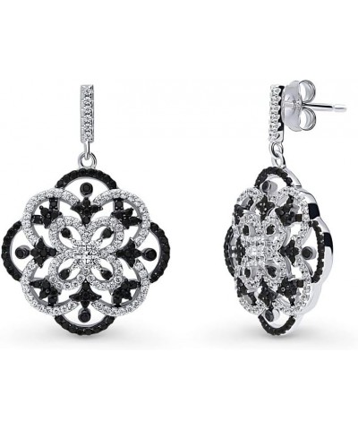 Sterling Silver Flower Cubic Zirconia CZ Statement Black and White Dangle Drop Earrings for Women, Rhodium Plated $24.37 Earr...