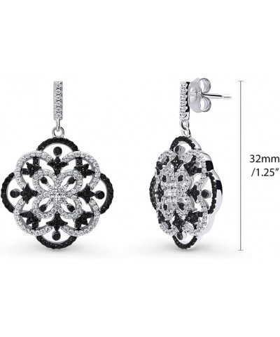 Sterling Silver Flower Cubic Zirconia CZ Statement Black and White Dangle Drop Earrings for Women, Rhodium Plated $24.37 Earr...