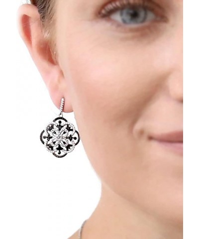 Sterling Silver Flower Cubic Zirconia CZ Statement Black and White Dangle Drop Earrings for Women, Rhodium Plated $24.37 Earr...