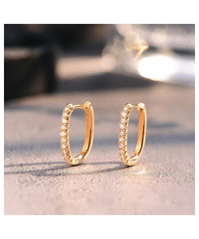 18K Gold Plated Huggie Earrings with Shining Cubic Zriconia Geometry Beads Star Hoop Earrings for Women Oval CZ $11.36 Earrings