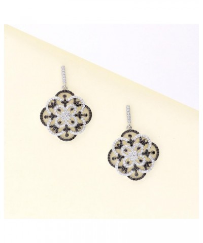 Sterling Silver Flower Cubic Zirconia CZ Statement Black and White Dangle Drop Earrings for Women, Rhodium Plated $24.37 Earr...