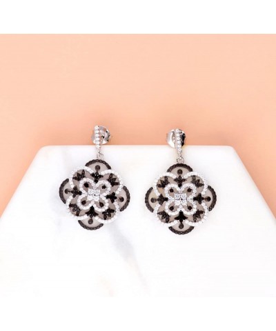 Sterling Silver Flower Cubic Zirconia CZ Statement Black and White Dangle Drop Earrings for Women, Rhodium Plated $24.37 Earr...