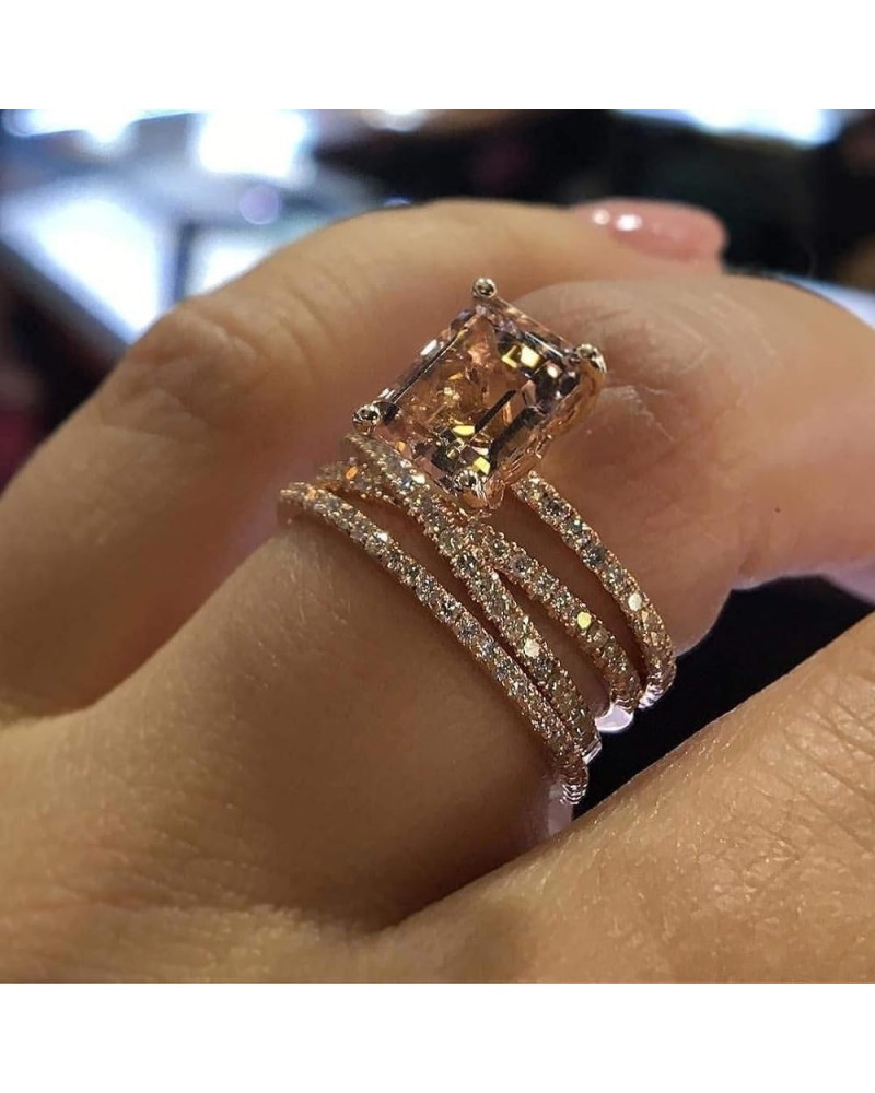 Sparkling Women Fashion 18K Rose Gold Filled Morganite Ring Cubic Zirconia Topaz Ring Rose Gold Stackable Anniversary Engagem...