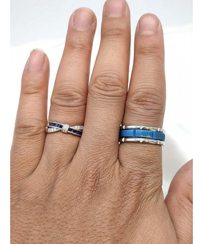 2 Rings Couple Rings Bridal Sets Silver Ring Blue Cz Womens Wedding Ring Titanium Steel Man Wedding Bands women's size 8 & me...