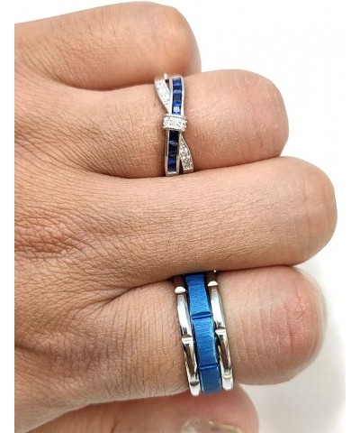 2 Rings Couple Rings Bridal Sets Silver Ring Blue Cz Womens Wedding Ring Titanium Steel Man Wedding Bands women's size 8 & me...