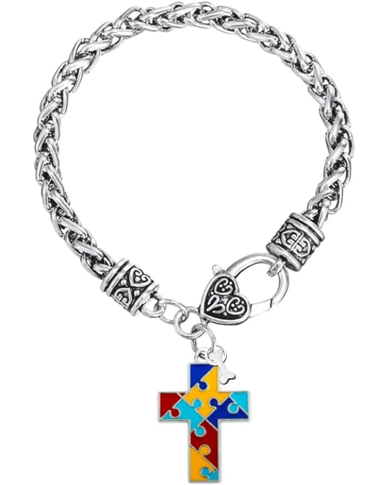 Cross Autism Bracelets for Adults Mom Grandma Dad Grandpa Women Girls Jigsaw Puzzle Jesus God Men Love Heart Adjustable Famil...